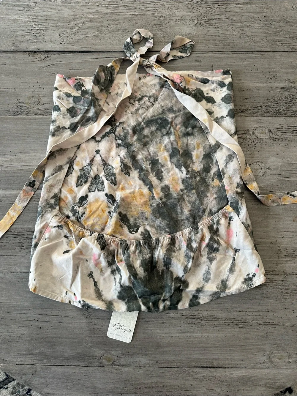 Free People Tie-Dye Wrap Crop Top in Cream, Black, Yellow, Pink